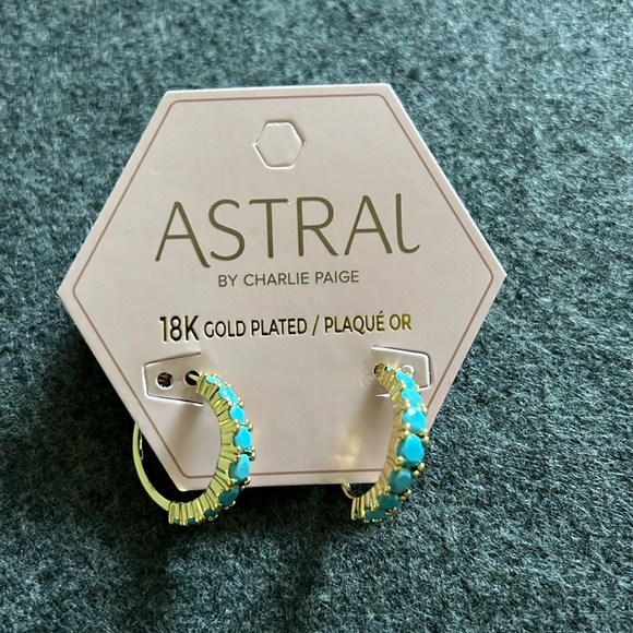 Charlie Paige Jewelry - Astral, 18k gold plated hoops with blue stones